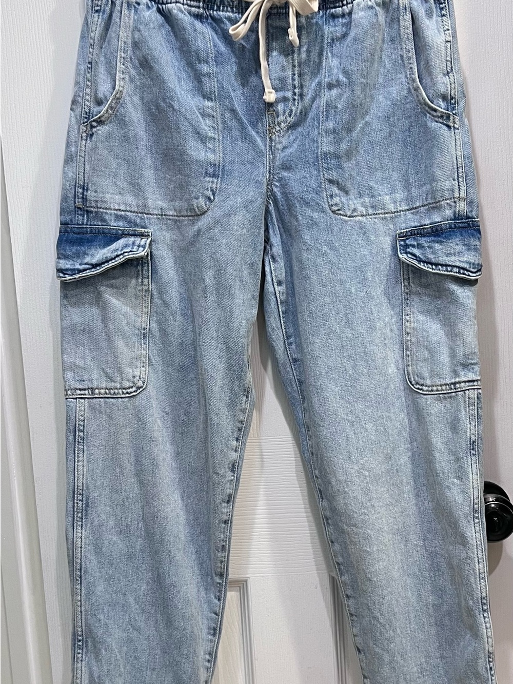 GAP Light Blue Boyfriend Cargo Jeans with Drawstring Waist